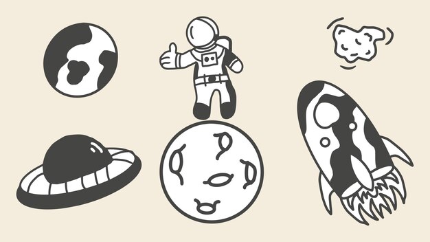 espacio mano dibujo diseño vector lindo aislado libro para colorear dibujar