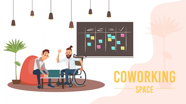 Espacio moderno coworking plano vector promo banner