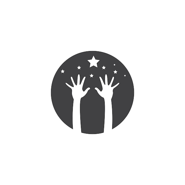 Espacio negativo mano niños con estrella logo símbolo icono vector diseño gráfico ilustración idea creativa