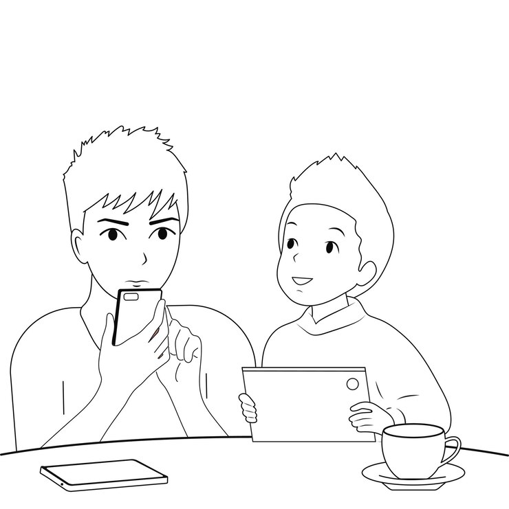 Vector espacio de oficina en blanco y negro para trabajar o estudiar la gente trabaja o estudia ilustración vectorial