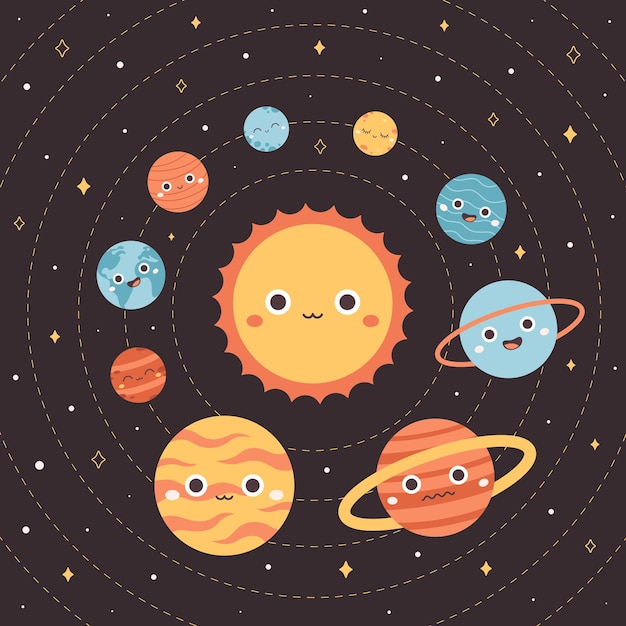 El espacio del sistema solar Los personajes de los planetas de dibujos animados Día de la Tierra Salva el planeta