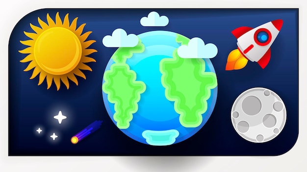 Espacio tierra luna y sol ilustración vectorial para sus necesidades