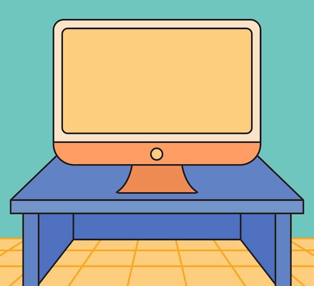 Espacio de trabajo de computadora con espacio en blanco Ilustración de dibujos animados de pantalla