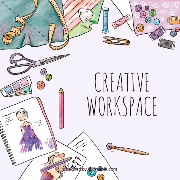 Espacio de trabajo creativo en acuarela