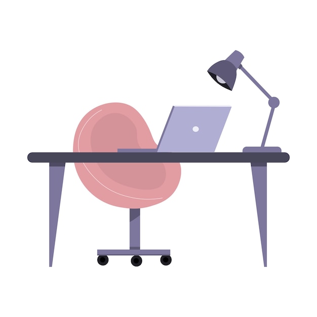 un espacio de trabajo con un escritorio con una computadora portátil una silla giratoria rosa y una lámpara de escritorio Ideal para la oficina