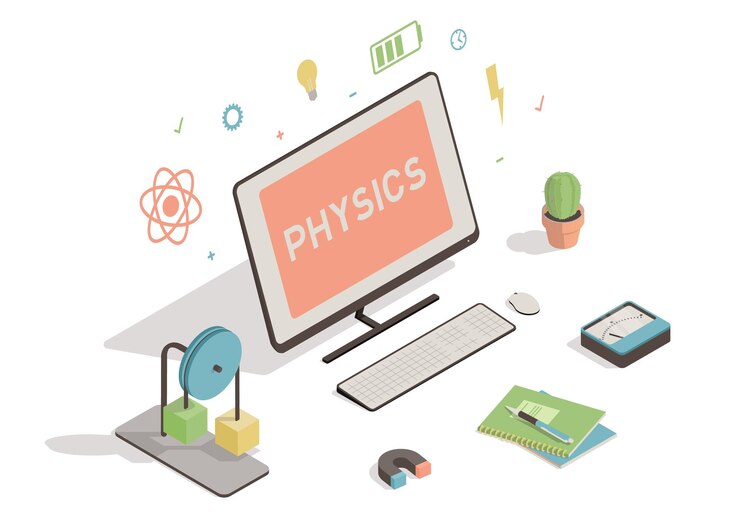 Vector espacio de trabajo isométrico con ilustración de computadora