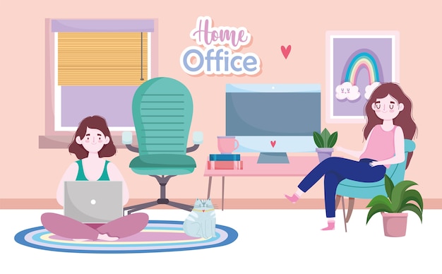 Espacio de trabajo de la oficina en casa, gente en la habitación trabajando con ordenador portátil.