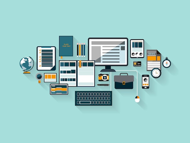 Espacio de trabajo de oficina moderno en diseño plano