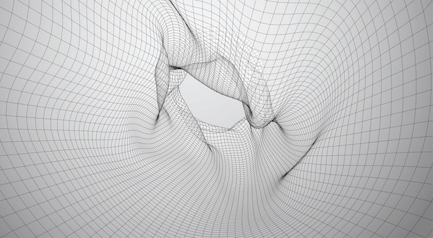 Espacio vectorial 3d de mallas poligonales cuadradas, forma abstracta sobre un fondo blanco