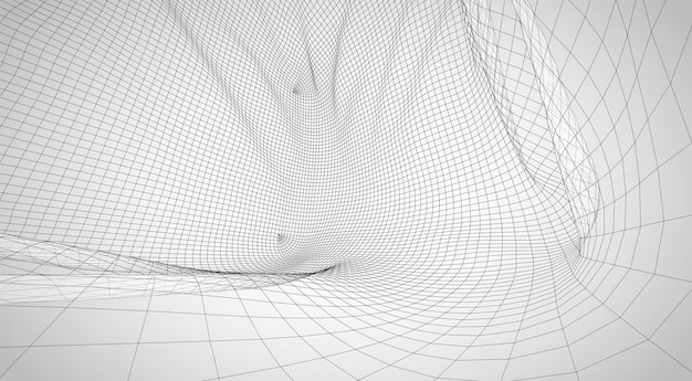 Espacio vectorial 3d de mallas poligonales cuadradas, forma abstracta sobre un fondo blanco