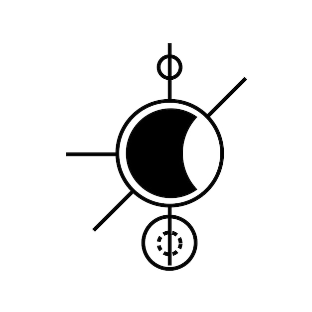 el espacio vectorial de la luna creciente y los iconos de astronomía establecen el logotipo en blanco y negro