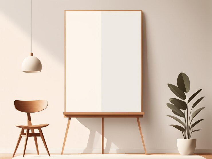 Vector un espacio de vida elegantemente decorado silla de madera luminaria colgante de plantas en macetas y accesorios artísticos