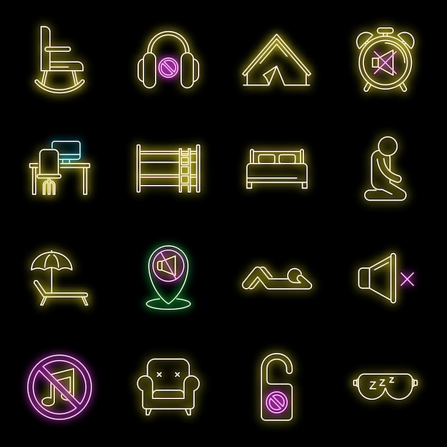 Los espacios tranquilos de verano establecen iconos de neón vectorial