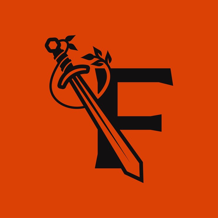 Vector espada alfabeto f logo