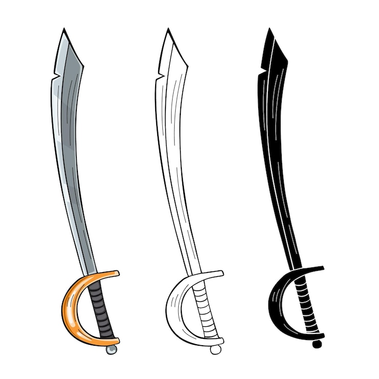 Vector espada de alfanje pirata, ilustración vectorial
