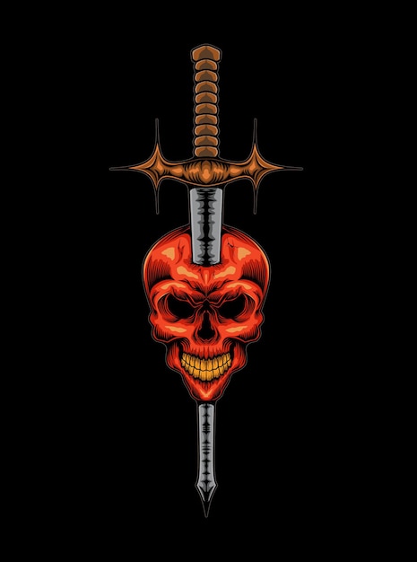 Vector espada y calavera de demonio malvado