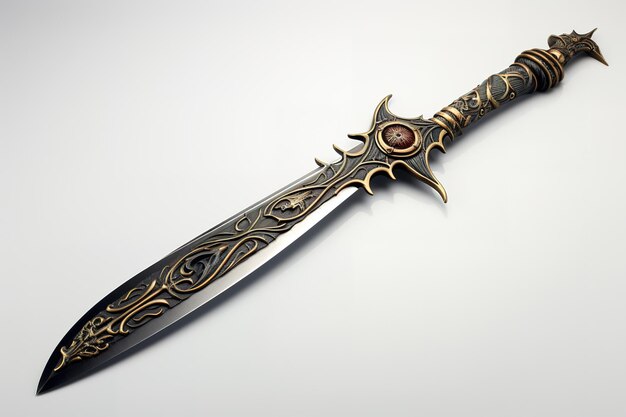 Vector espada dispuesta por diagonal aislada sobre fondo blanco cortada