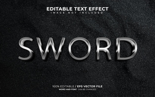 Espada de efecto de texto editable estilo de fuente 3d metálico y brillante