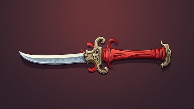 Vector una espada con un mango rojo y un mango de oro