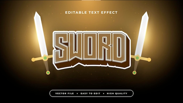 Espada marrón blanca y amarilla estilo de fuente de efecto de texto editable en 3D