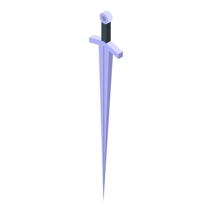 Vector espada medieval isométrica apuntando hacia abajo que representa el poder y la fuerza