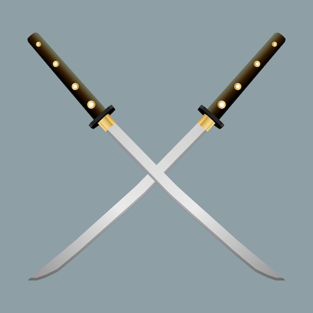 Espada de metal, espadas rectas, espada de Asia, espada vectorial realista aislada en fondo gris, vector