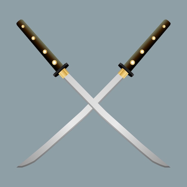 Espada de metal, espadas rectas, espada de Asia, espada vectorial realista aislada en fondo gris, vector