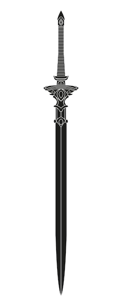 La espada negra, la espada larga antigua, el sable, la hoja, el tatuaje.