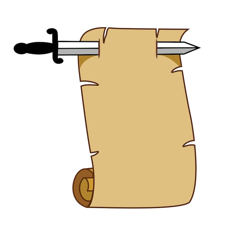 Vector espada perforando un pergamino espada con viejo pergamino de papel vector de anuncio