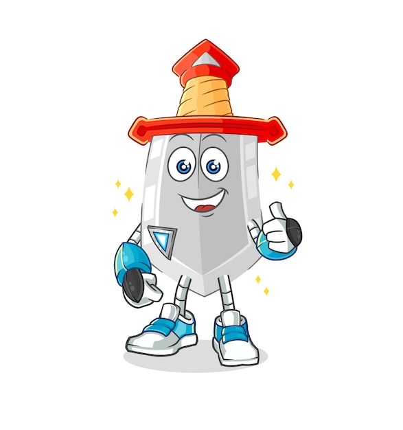 espada, robot, carácter, caricatura, mascota, vector