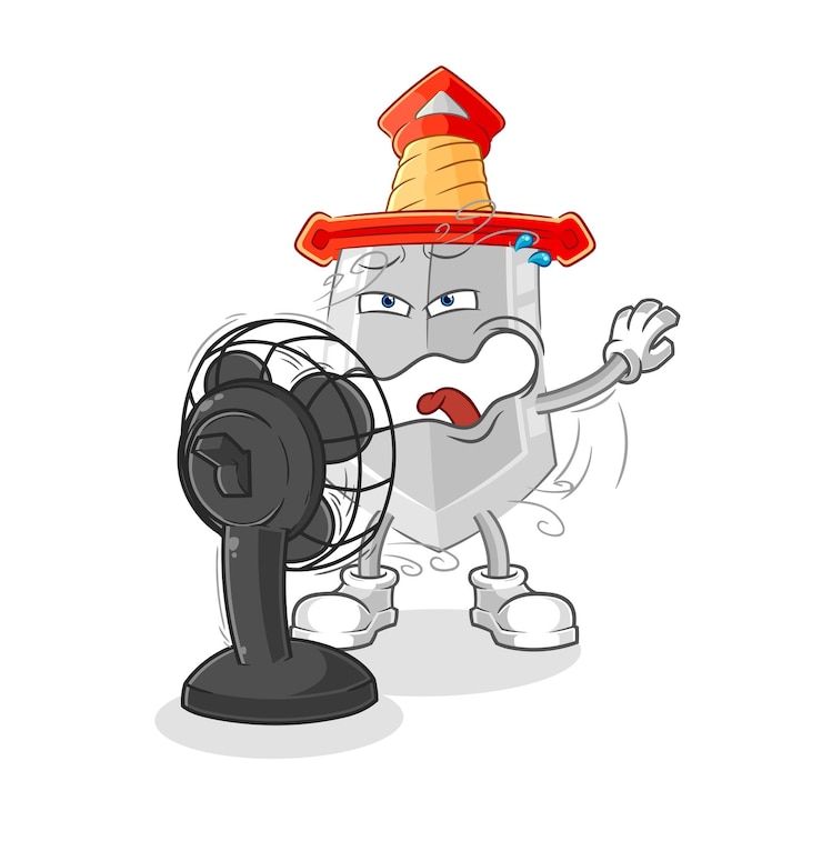 Vector espada con el vector de mascota de dibujos animados de personaje de ventilador