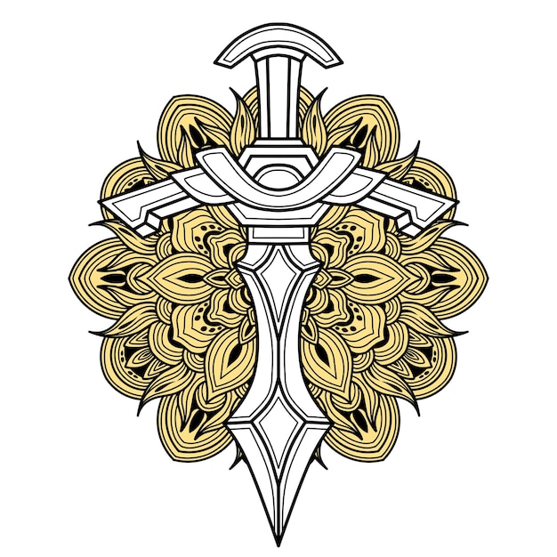 Espada vectorial con fondo de mandala