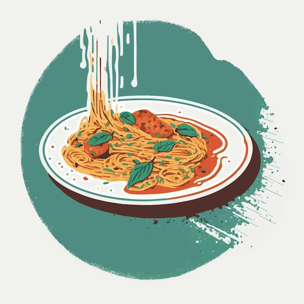 Espagueti a la boloñesa comida italiana en placa vector ilustración estilo de dibujos animados