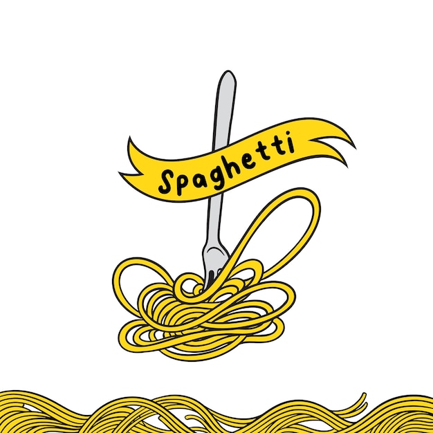 Espagueti con un tenedor y fideos de espagueti