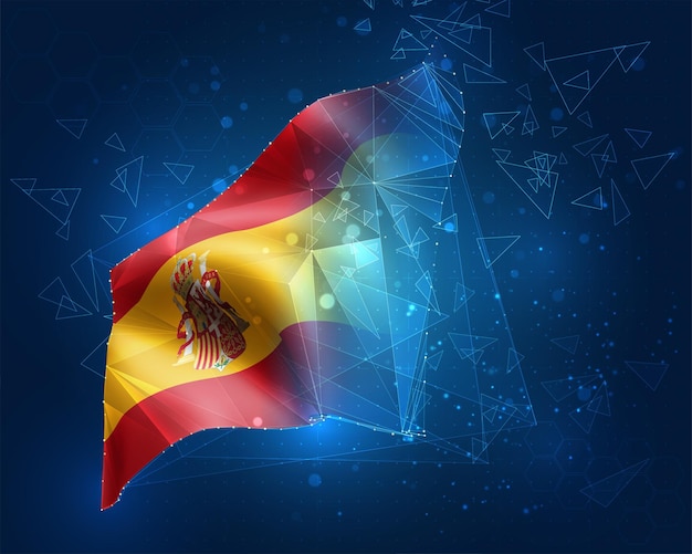 España, bandera de vector, objeto virtual abstracto 3D de polígonos triangulares sobre un fondo azul