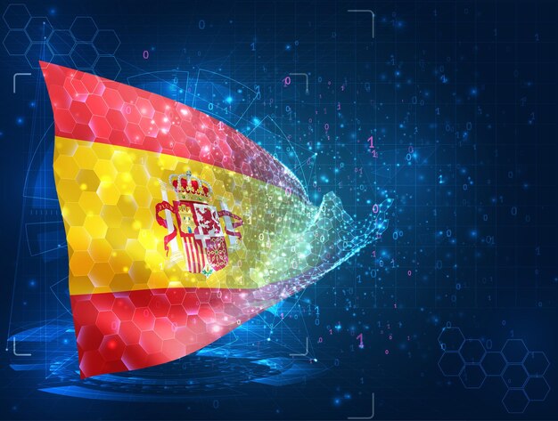 España bandera vectorial objeto 3D abstracto virtual de polígonos triangulares sobre un fondo azul