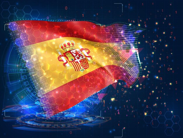 España bandera vectorial objeto 3D abstracto virtual de polígonos triangulares sobre un fondo azul