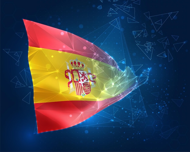 España bandera vectorial objeto 3D abstracto virtual de polígonos triangulares sobre un fondo azul