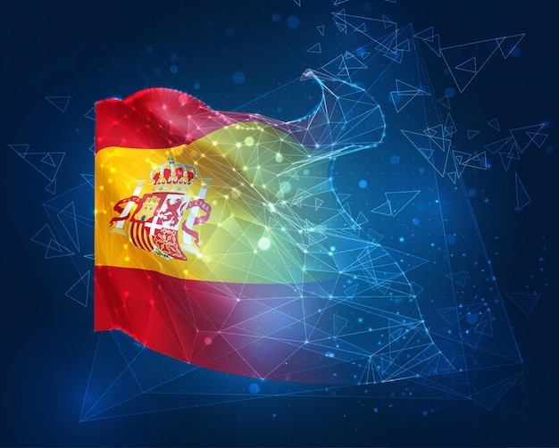 España bandera vectorial objeto 3D abstracto virtual de polígonos triangulares sobre un fondo azul