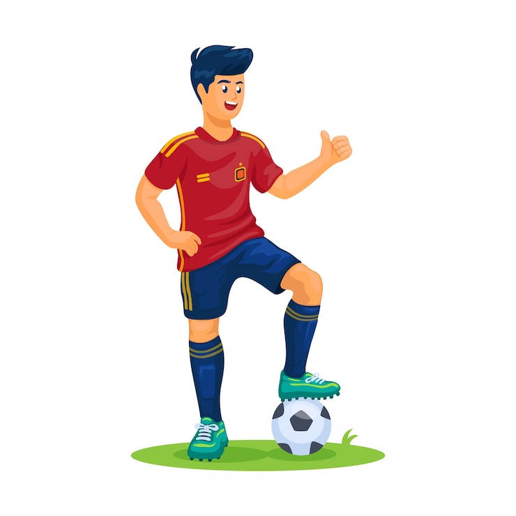 Vector españa fútbol masculino uniforme pose figura personaje mascota dibujos animados ilustración vector