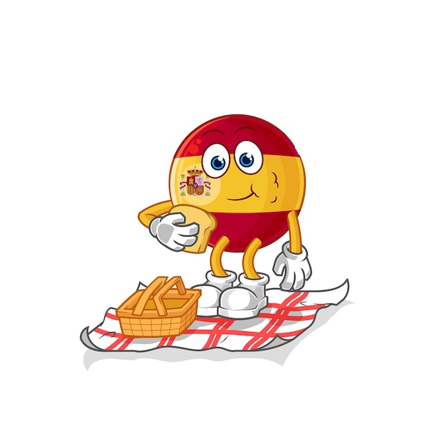 españa, en, un, picnic, caricatura, caricatura, mascota, vector