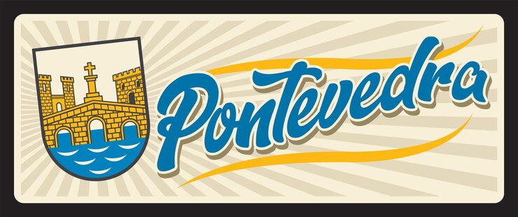 Vector españa pontevedra ciudad española placa de viaje retro