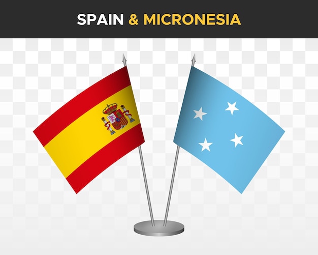 España vs micronesia escritorio banderas maqueta aislado 3d vector ilustración Bandera de españa