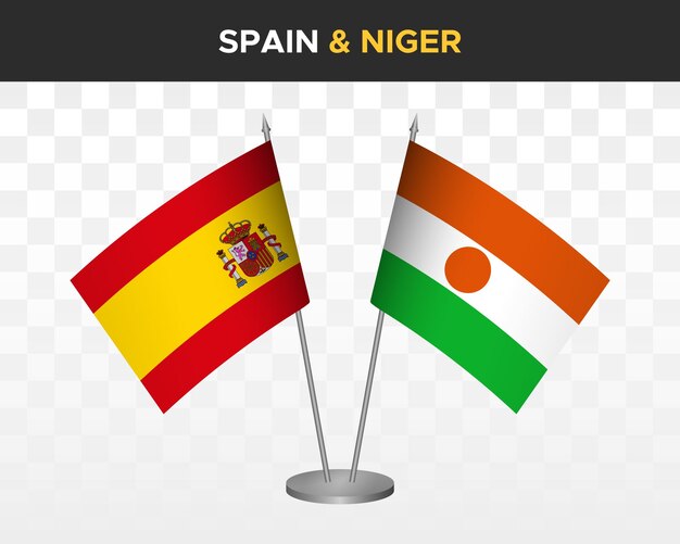 España vs niger escritorio banderas maqueta aislado 3d vector ilustración Bandera de españa