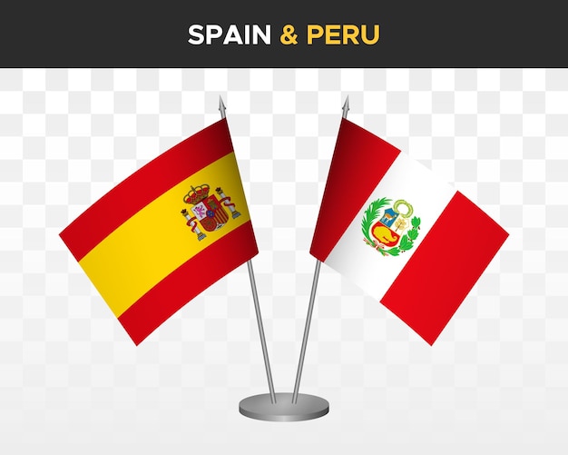 España vs peru escritorio banderas maqueta aislado 3d vector ilustración Bandera de españa