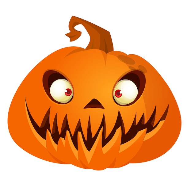 Espantapájaros de cabeza de calabaza de dibujos animados de Halloween aislado en blanco