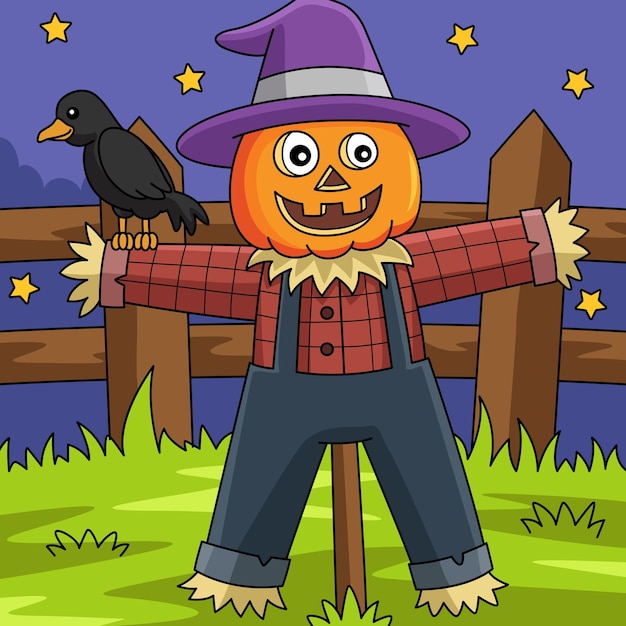 Vector espantapájaros, halloween, coloreado, caricatura, ilustración