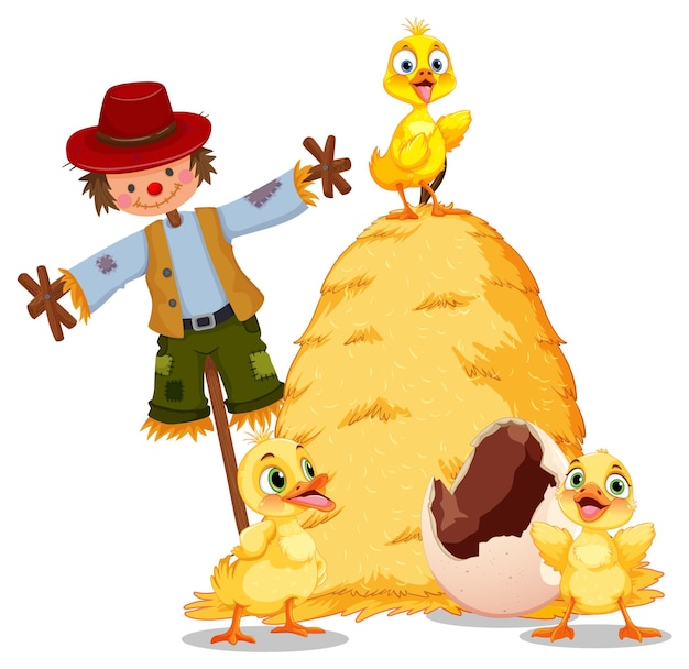 Espantapájaros y paja de heno