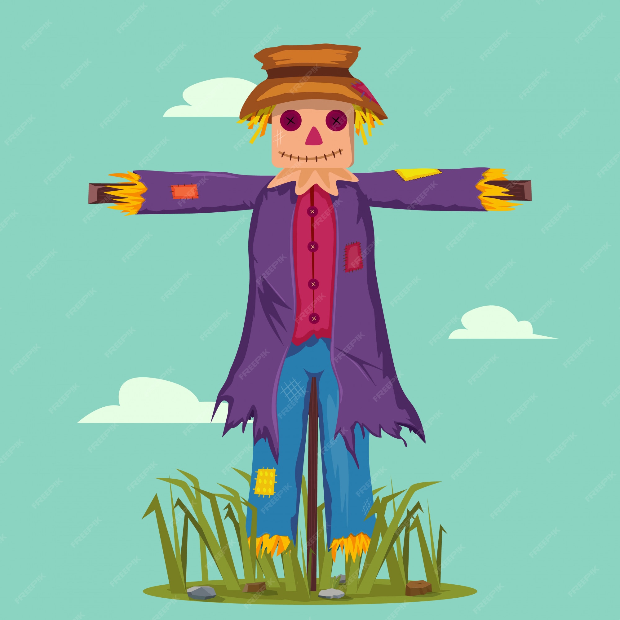Espantapájaros de pajas de dibujos animados | Vector Premium Espantapájaros de pajas de dibujos animados | Vector Premium