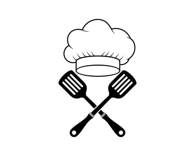 Espátula cruzada con gorro de chef encima